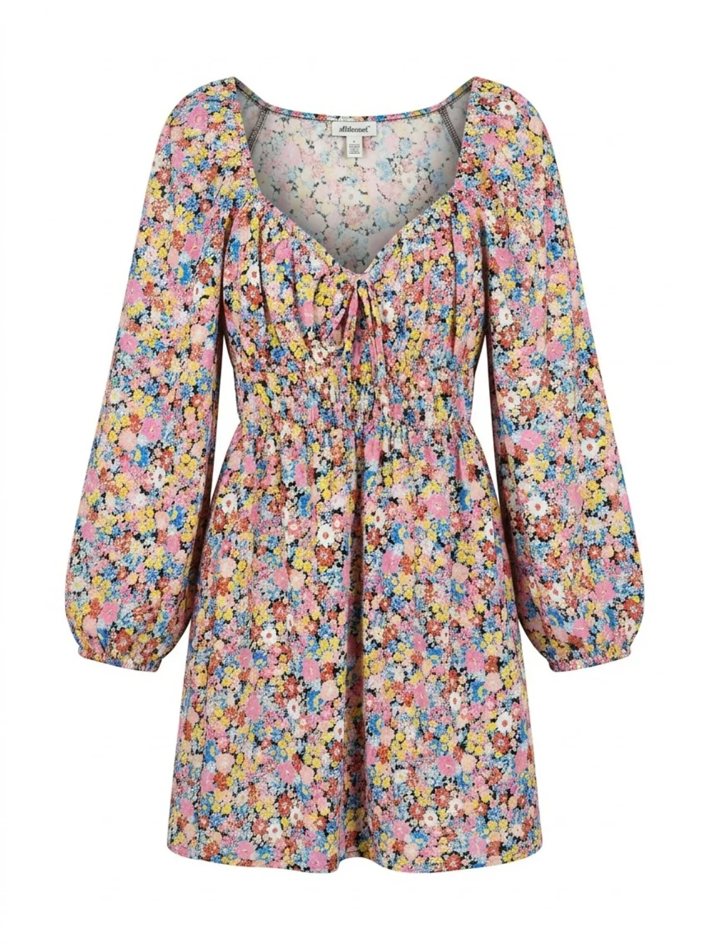 Charlotte Russe Pink Multi Floral Puff-Sleeve Dress